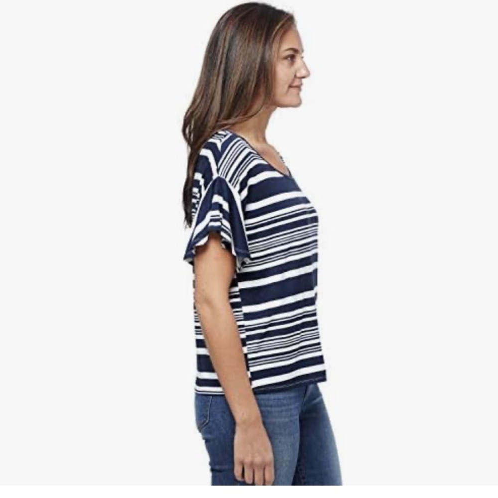 Nine West Jeans Navy and White Striped Women's Top Large